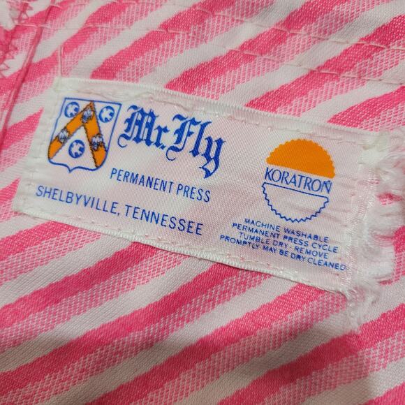 Vintage Mr Fly Bib Overalls Pink Stripe Button Denim Shortalls Shorts Cuffed XS - Picture 6 of 16